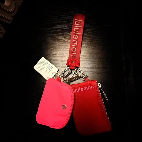 Handbags - Lululemon Dual Pouch Wristlet Pink Red Keychain Wallet Coin Purse NWT